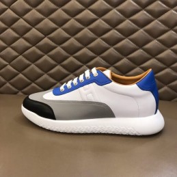 Replica Hermes white blue and black leather sneakers with white sole
