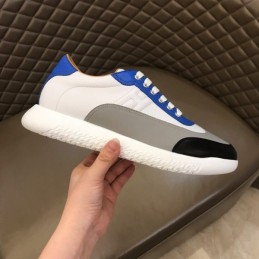 Replica Hermes white blue and black leather sneakers with white sole