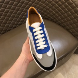 Replica Hermes white blue and black leather sneakers with white sole