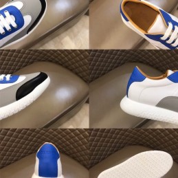 Replica Hermes white blue and black leather sneakers with white sole