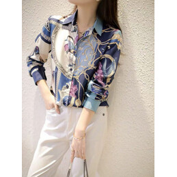 Replica Hermes Blue Scarf Print Shirt