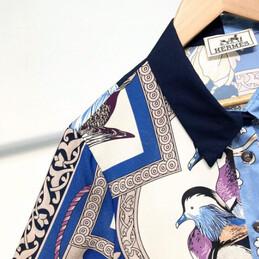 Replica Hermes Blue Scarf Print Shirt