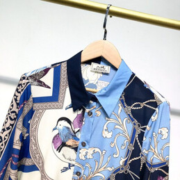 Replica Hermes Blue Scarf Print Shirt