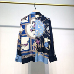 Replica Hermes Blue Scarf Print Shirt