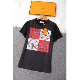 Replica Hermes Black Horse Scarf Print T-Shirt