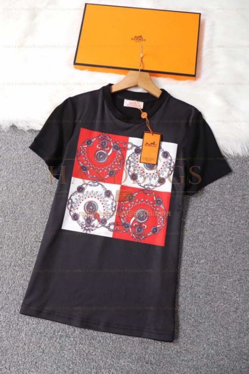 Replica Hermes Black Horse Scarf Print T-Shirt