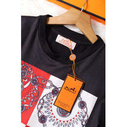 Replica Hermes Black Horse Scarf Print T-Shirt