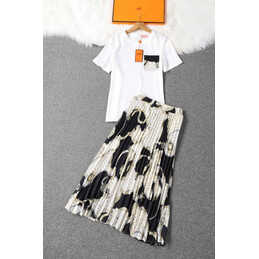 Replica Hermes White Black Skirt Suit Set