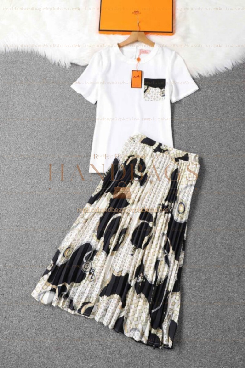 Replica Hermes White Black Skirt Suit Set