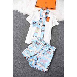 Replica Hermes Blue Scarf Print Pants Set