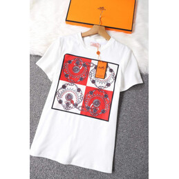 Replica Hermes White Horse Scarf Print T-Shirt