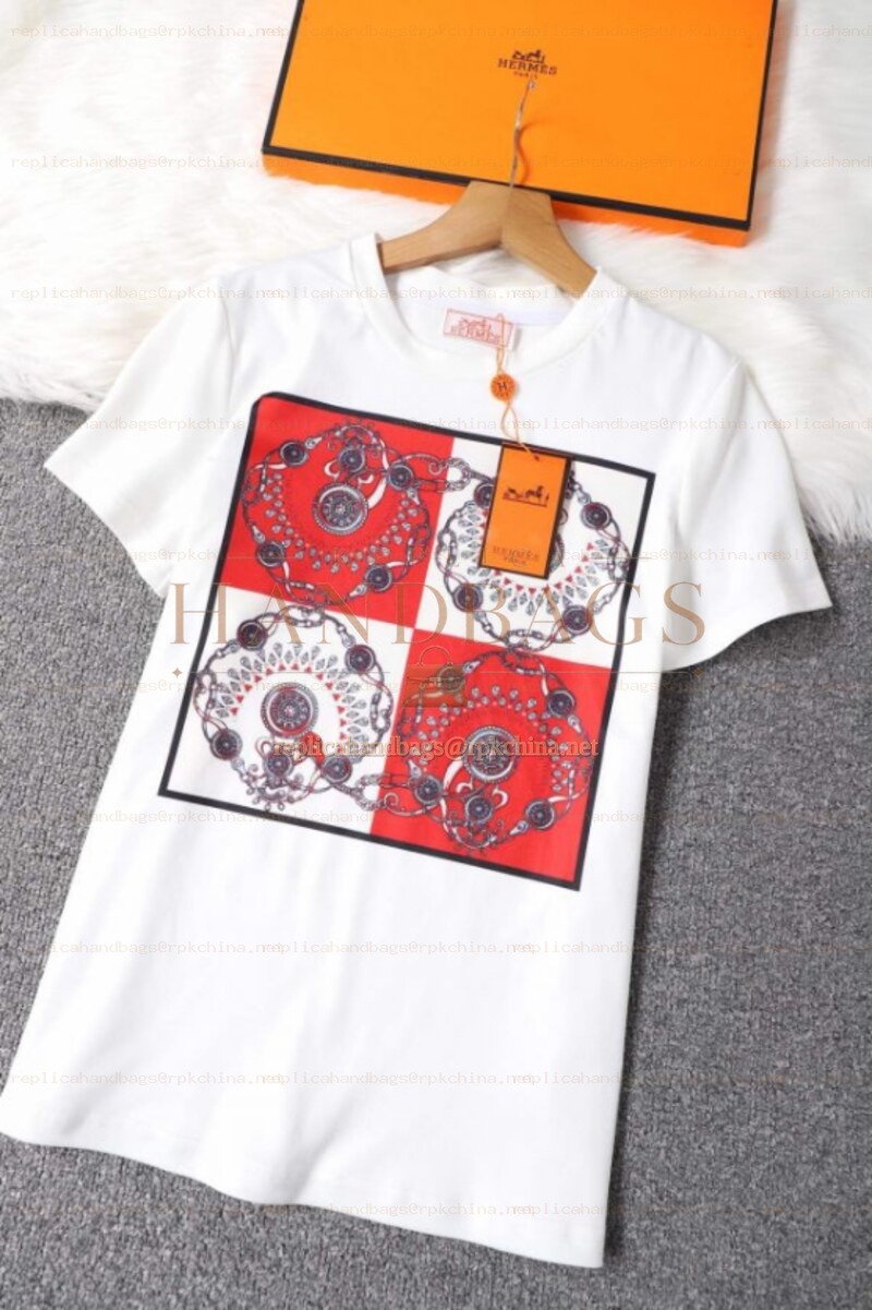 Replica Hermes White Horse Scarf Print T-Shirt