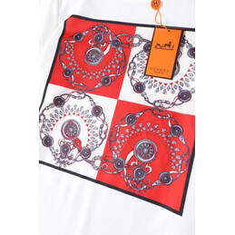 Replica Hermes White Horse Scarf Print T-Shirt