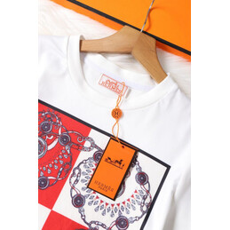 Replica Hermes White Horse Scarf Print T-Shirt