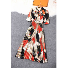 Replica Hermes Black Red Horse Print Maxi Dress