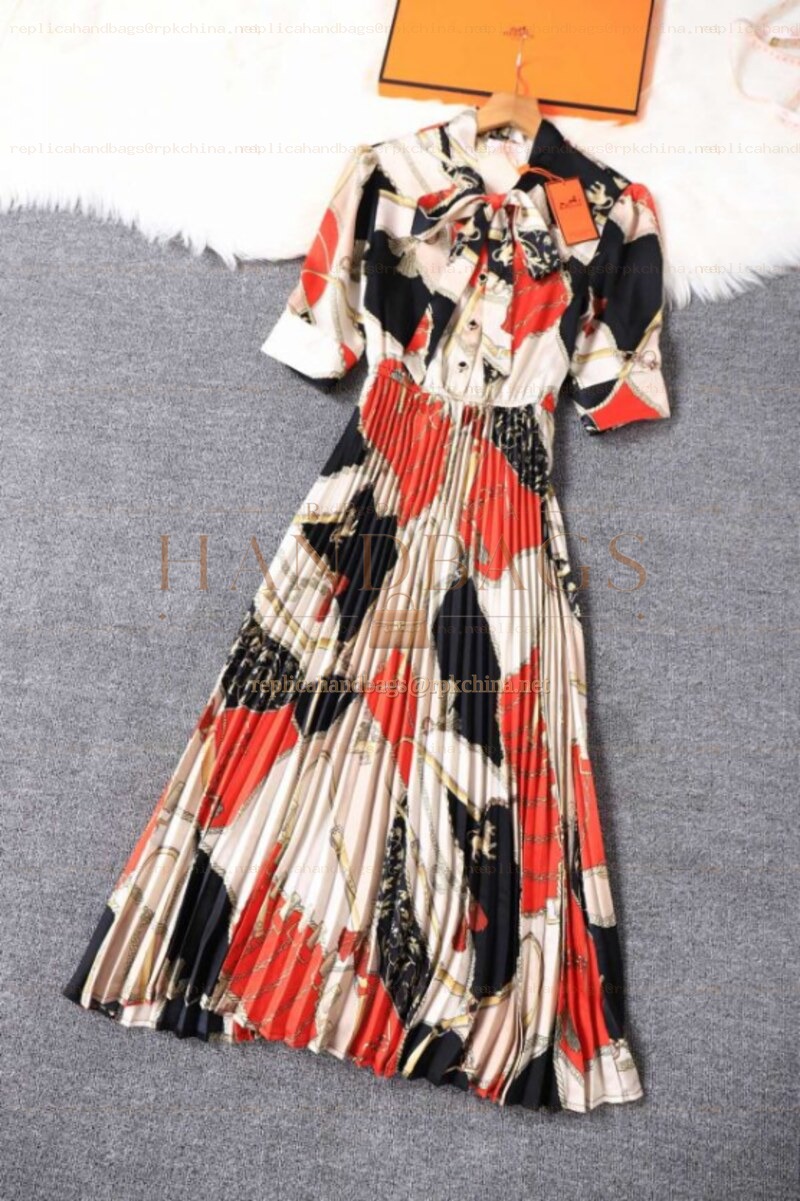 Replica Hermes Black Red Horse Print Maxi Dress