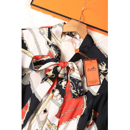 Replica Hermes Black Red Horse Print Maxi Dress