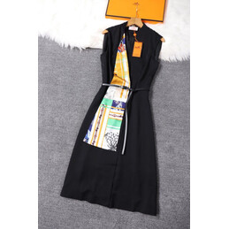 Replica Hermes Black Scarf Panel Sleeveless Dress