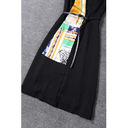 Replica Hermes Black Scarf Panel Sleeveless Dress