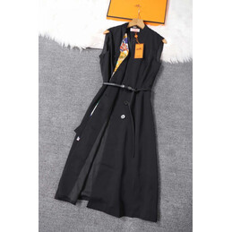 Replica Hermes Black Scarf Panel Sleeveless Dress