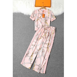 Replica Hermes Pink Scarf Print Pants Set