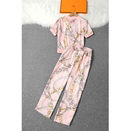 Replica Hermes Pink Scarf Print Pants Set