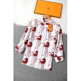 Replica Hermes White Red Horse Print Shirt