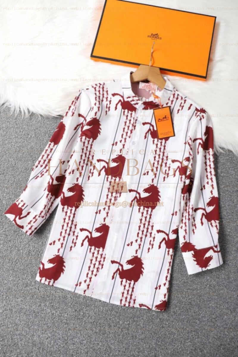 Replica Hermes White Red Horse Print Shirt