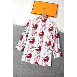 Replica Hermes White Red Horse Print Shirt