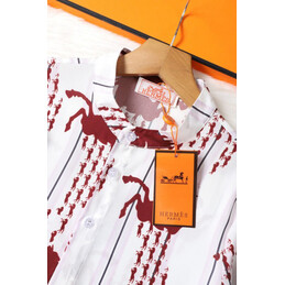 Replica Hermes White Red Horse Print Shirt