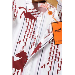 Replica Hermes White Red Horse Print Shirt