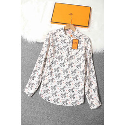 Replica Hermes White Gray H Print Shirt