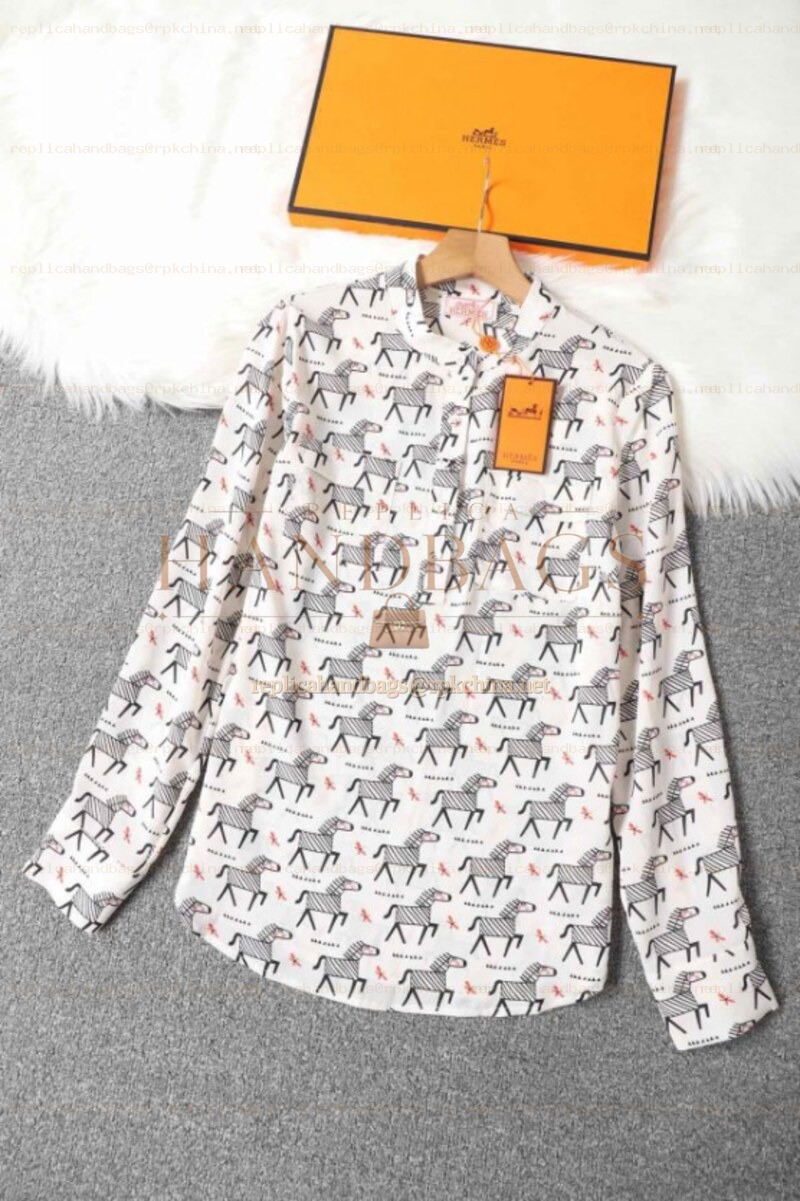 Replica Hermes White Gray H Print Shirt