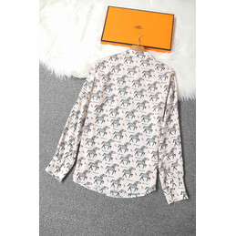 Replica Hermes White Gray H Print Shirt