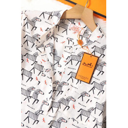 Replica Hermes White Gray H Print Shirt