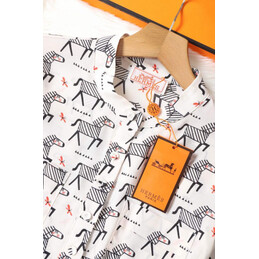 Replica Hermes White Gray H Print Shirt