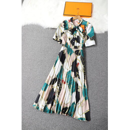 Replica Hermes Green Scarf Print Dress