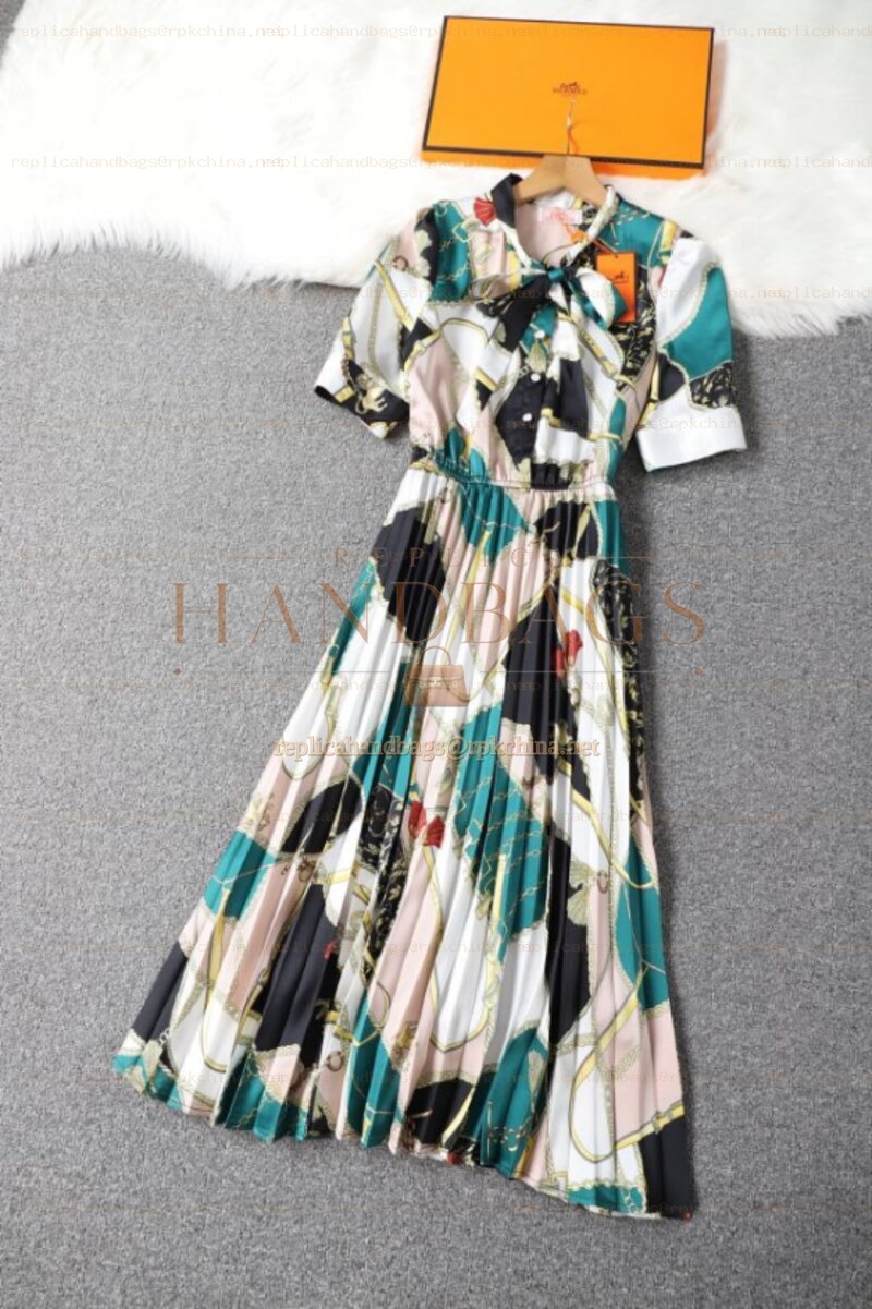 Replica Hermes Green Scarf Print Dress