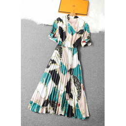 Replica Hermes Green Scarf Print Dress