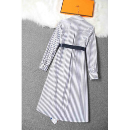 Replica Hermes White Blue Belted Shirt Dress