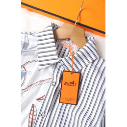 Replica Hermes White Blue Belted Shirt Dress