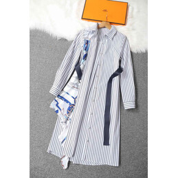 Replica Hermes White Blue Belted Shirt Dress
