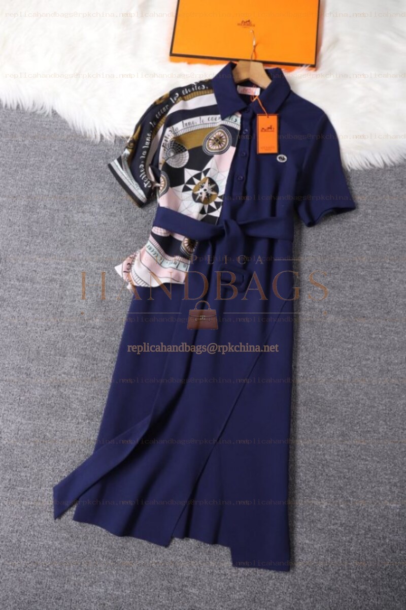 Replica Hermes Navy Belt Trim Dress