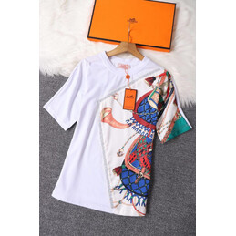 Replica Hermes White Equestrian Scarf Print T-Shirt