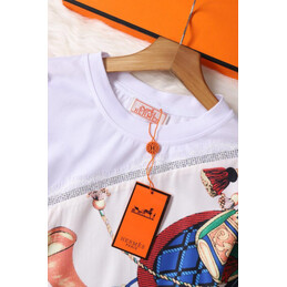 Replica Hermes White Equestrian Scarf Print T-Shirt