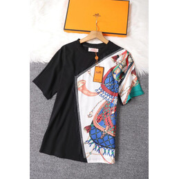 Replica Hermes Black Equestrian Scarf Print T-Shirt
