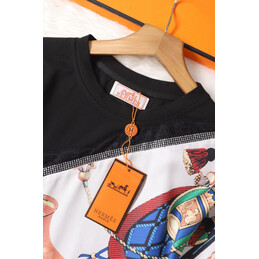 Replica Hermes Black Equestrian Scarf Print T-Shirt