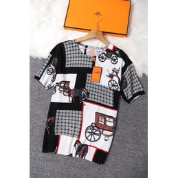Replica Hermes Black Patchwork Horse Print T-Shirt