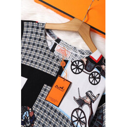 Replica Hermes Black Patchwork Horse Print T-Shirt