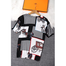 Replica Hermes Black Patchwork Horse Print T-Shirt
